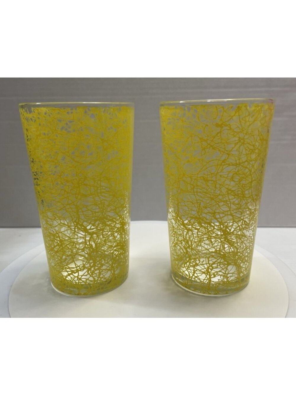 2 Vintage 1960s Hazel Atlas 5" Lemon Yellow Spaghetti String Tumblers - NEW